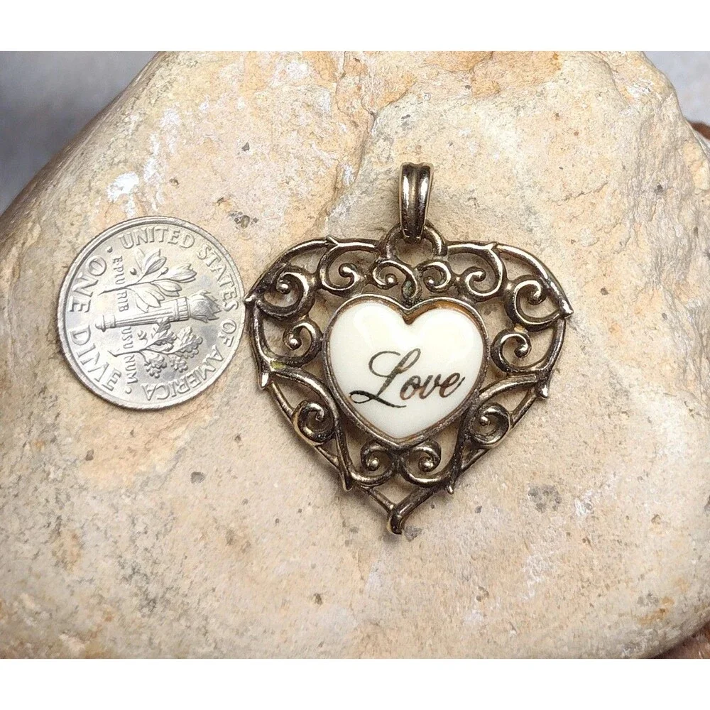 Vintage Lennox China Silver Silver 14k Gold Wash Heart Pendant